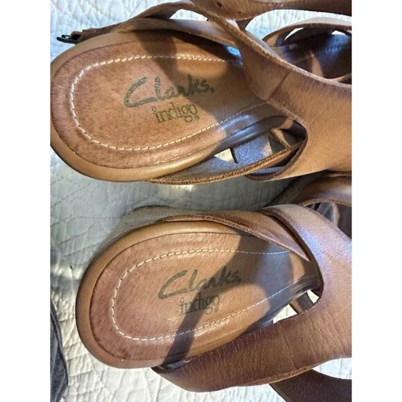 Clarks Indigo Amelia Drift Brown Wedge Jute Size 10 Sandals Espadrilles Boho - Picture 10 of 12